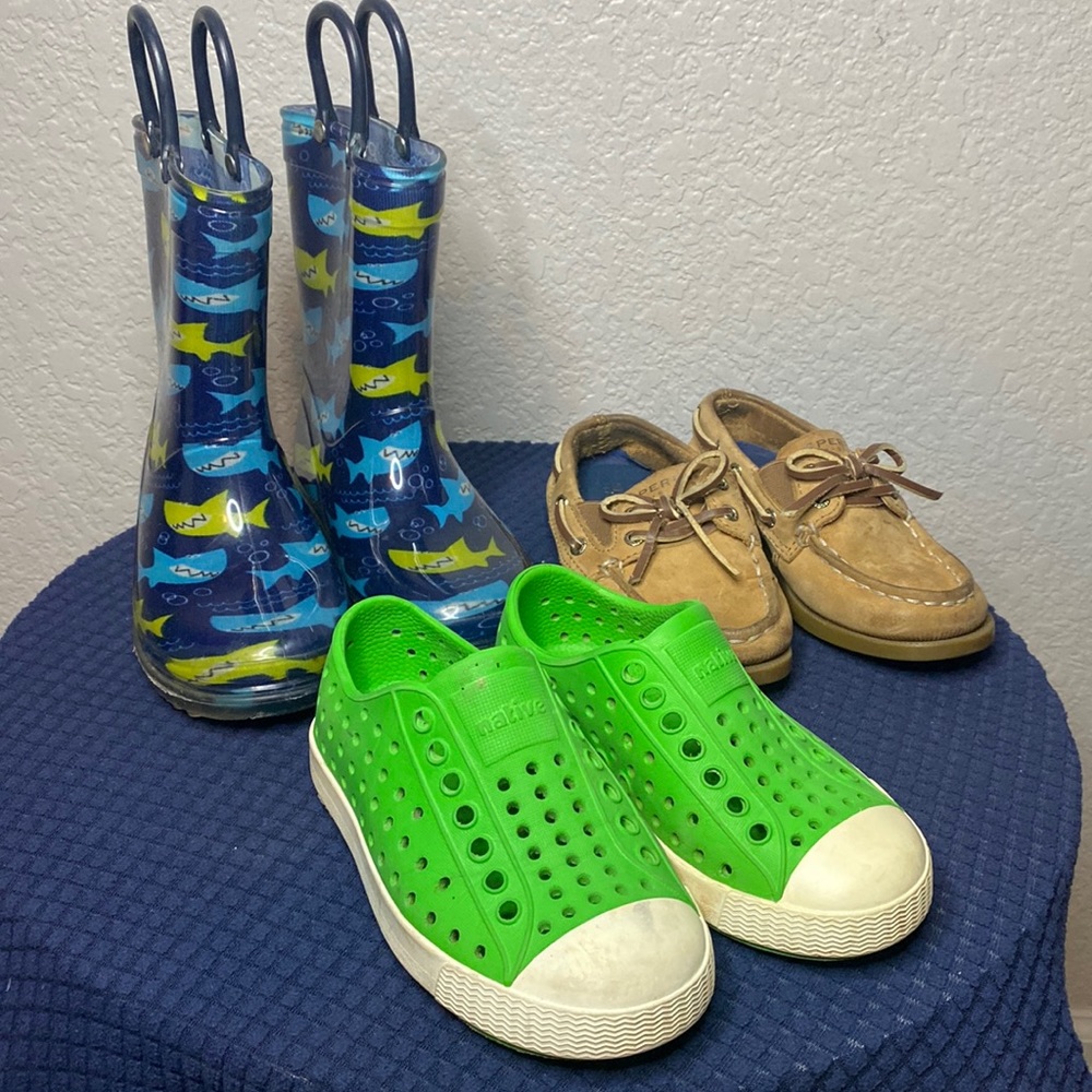 Lot of 3.  Native, Sperry and rain boots